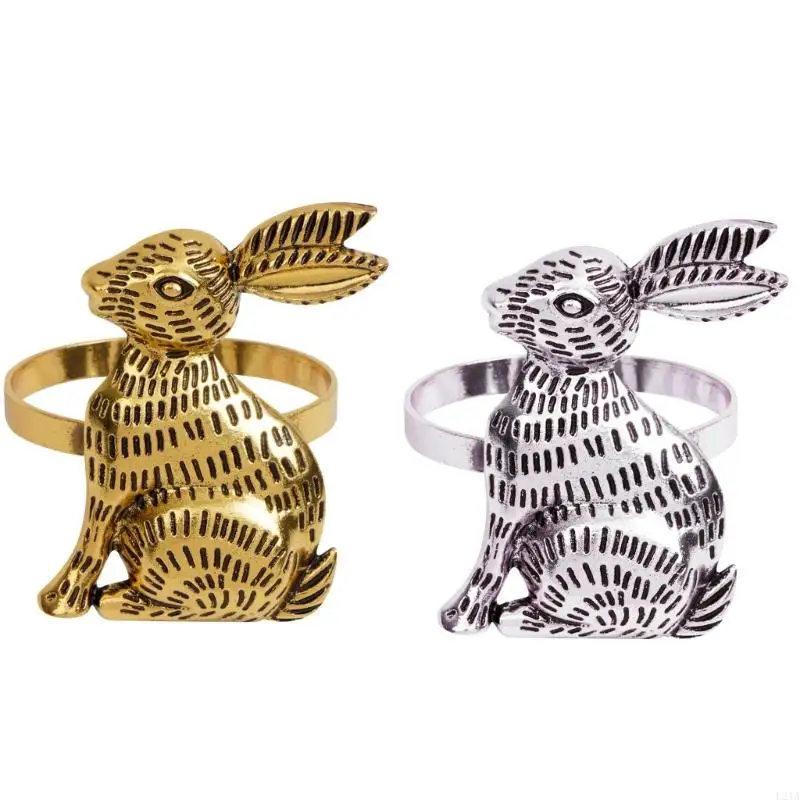 2025 New 12Pcs Easter Rabbit Napkin Holders In Gold or Silver For Festival Table Display