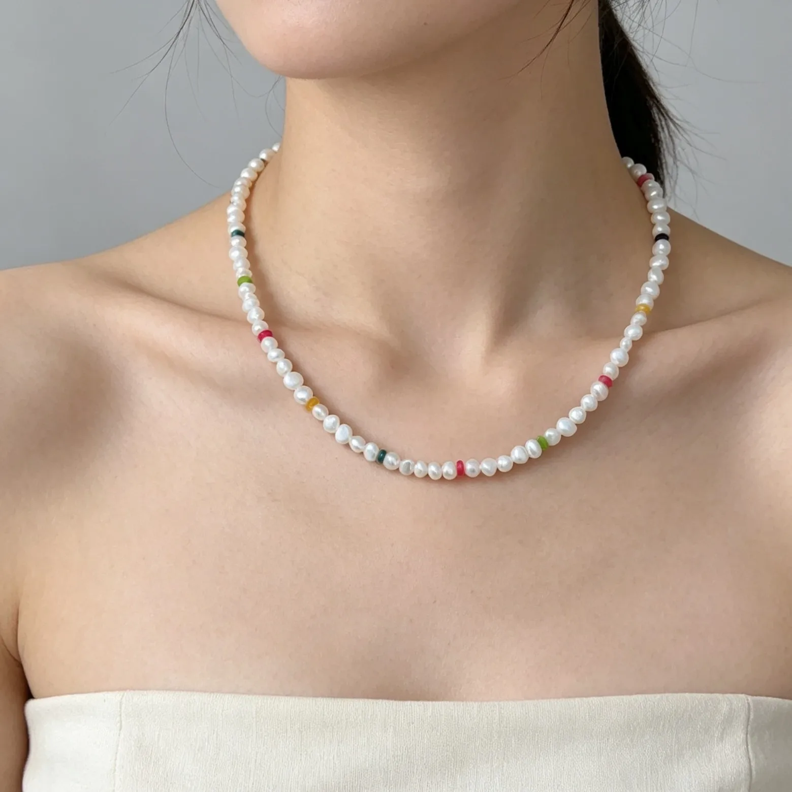 New Fashion Cultured Pearl Tourmaline Hand-beaded Necklace, Cold Style, Trendy Temperament, Versatile Statement Clavicle Chain
