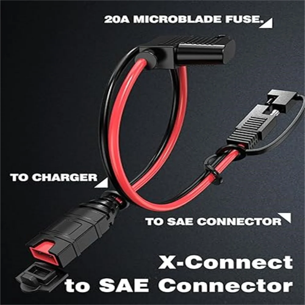 NOCO Genius Intelligent Battery Charger SAE Extension Cable, 20A Fuse 14AWG Heavy-Duty Waterproof Plug SAE Connector Cable.