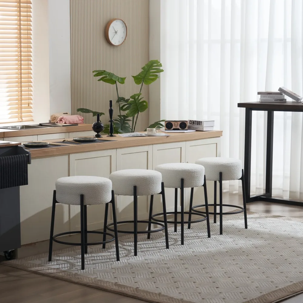 

24" Tall, Round Bar Stools, Set of 2 - Contemporary upholstered dining stools for kitchens, coffee shops