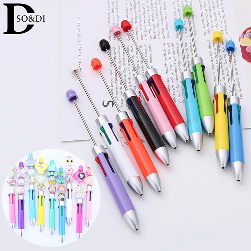 DIY Creative Business Four Color Refill Beaded Pen Cute Beadable Ballpoint Pens Puzzle Multi Color Jewelry Beaded Ball Pen