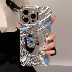 Butterfly Make Up Mirror Phone Case For iPhone 15 Pro Case iPhone 11 16 13 12 14 Pro Max Plating Mirror Wavy Shockproof Cover