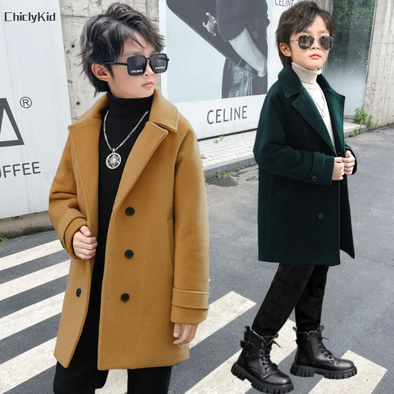 Boys Winter & Fall Chesterfield Single Breasted Warm Coat Kids Solid Velvet Thick Woolen Jacket Child Outerwear Toddler Overcoat