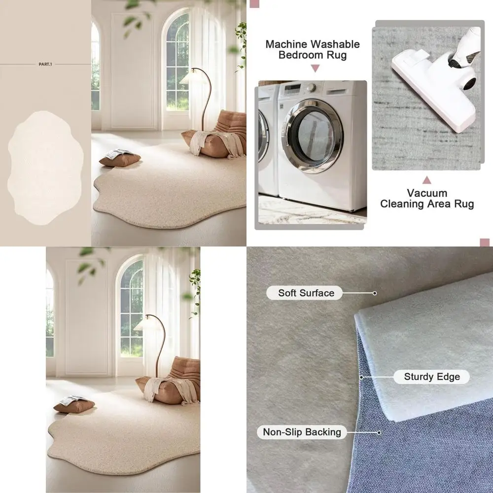 

Irregular Cream Area Rug, Washable, Non-Slip, Suitable For Living Room, Bedroom, Dining Room, 10x16 Indoor Minimalist Wool Blend