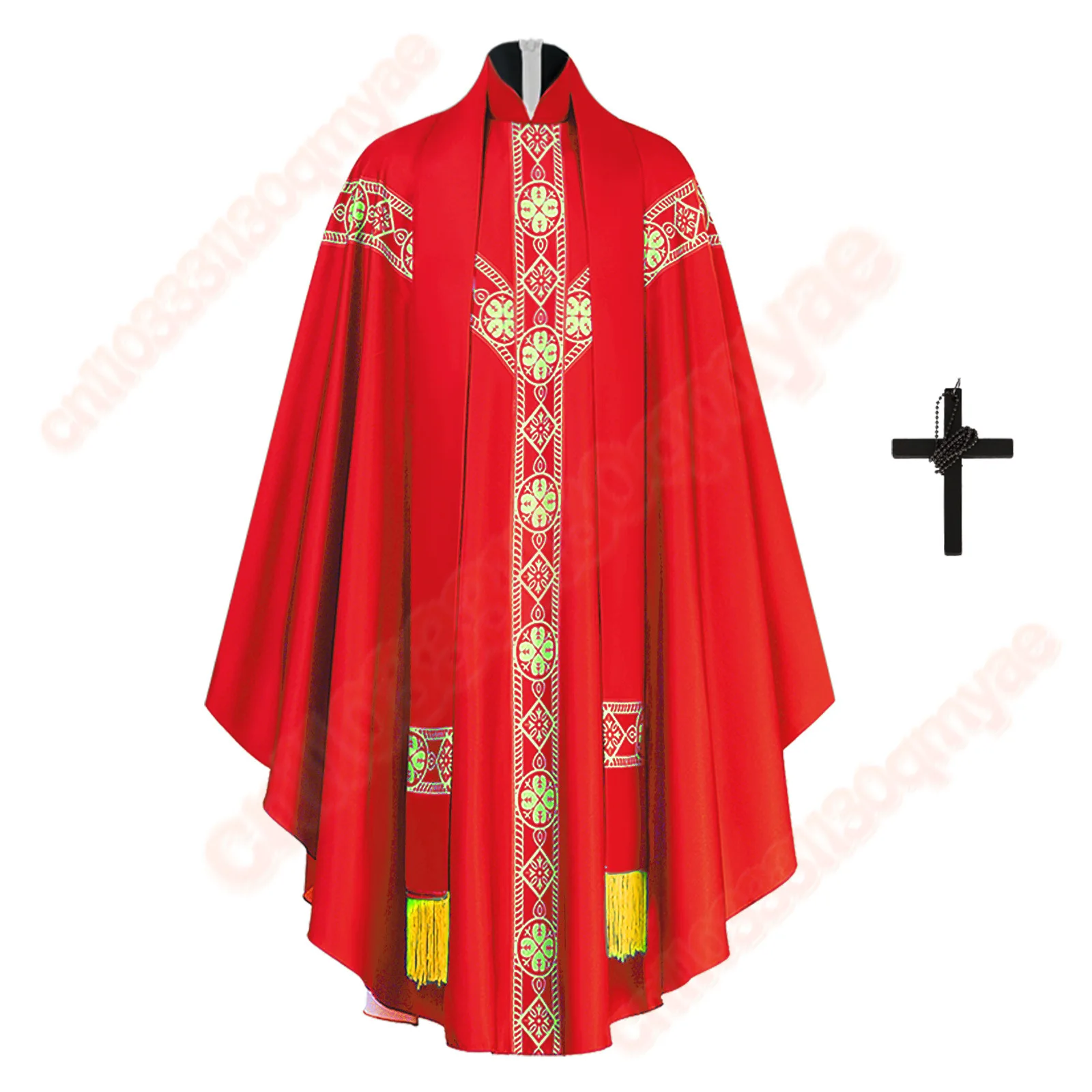 

Halloween Priest Cosplay Celebrant Chasuble Catholic Church Father Mass Vestments Robe with Tassel Clergy Robe for Men Costume
