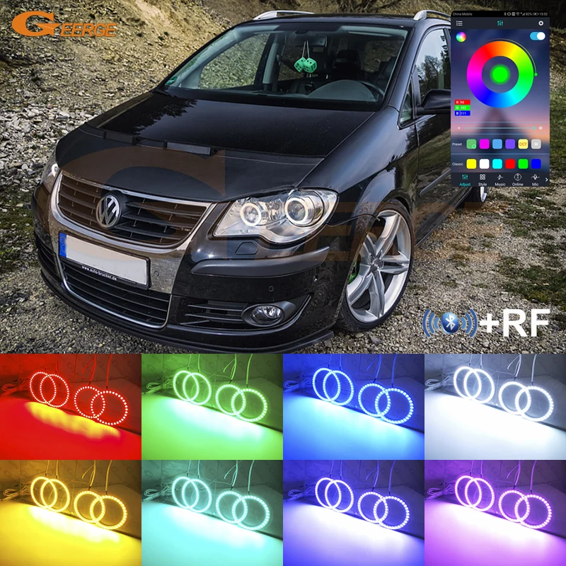 

For Volkswagen VW TOURAN 2007 2008 2009 2010 Bluetooth App Ultra Bright Multi Color RGB Led Angel Eyes Kit Halo Rings