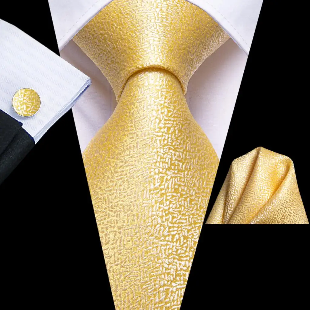 Hi-Tie Yellow Gold Solid Paisley Silk Wedding Tie For Men Hanky Cufflink Gift Men Necktie Gravata Set Business Dropship Designer