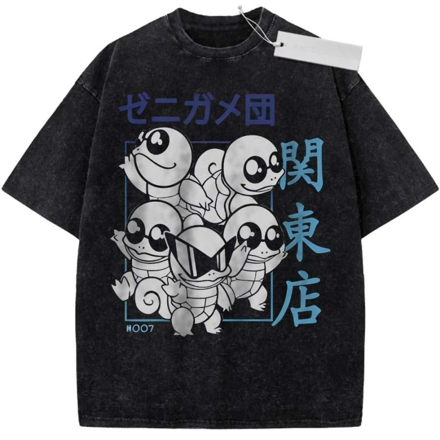 T-shirt Sport-T-shirt T-shirt met korte mouwen Beige Unisex Puur katoen Gewassen Vintage Pokemon Psyduck-print met vraagteken