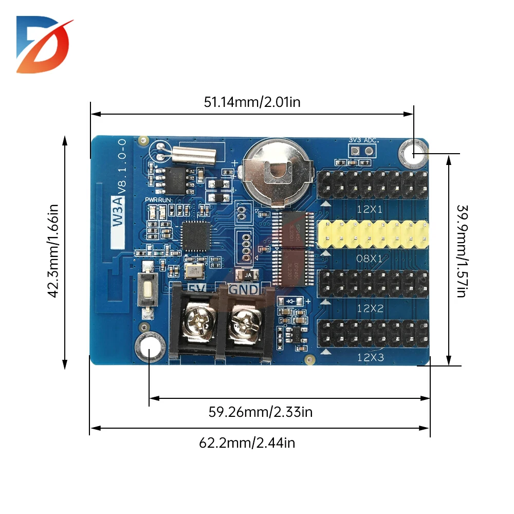 DC 3.3-5.5V LED display control card HD-W3A control card mobile phone monochrome Wi-Fi control card module 2M Byte FLASH storage