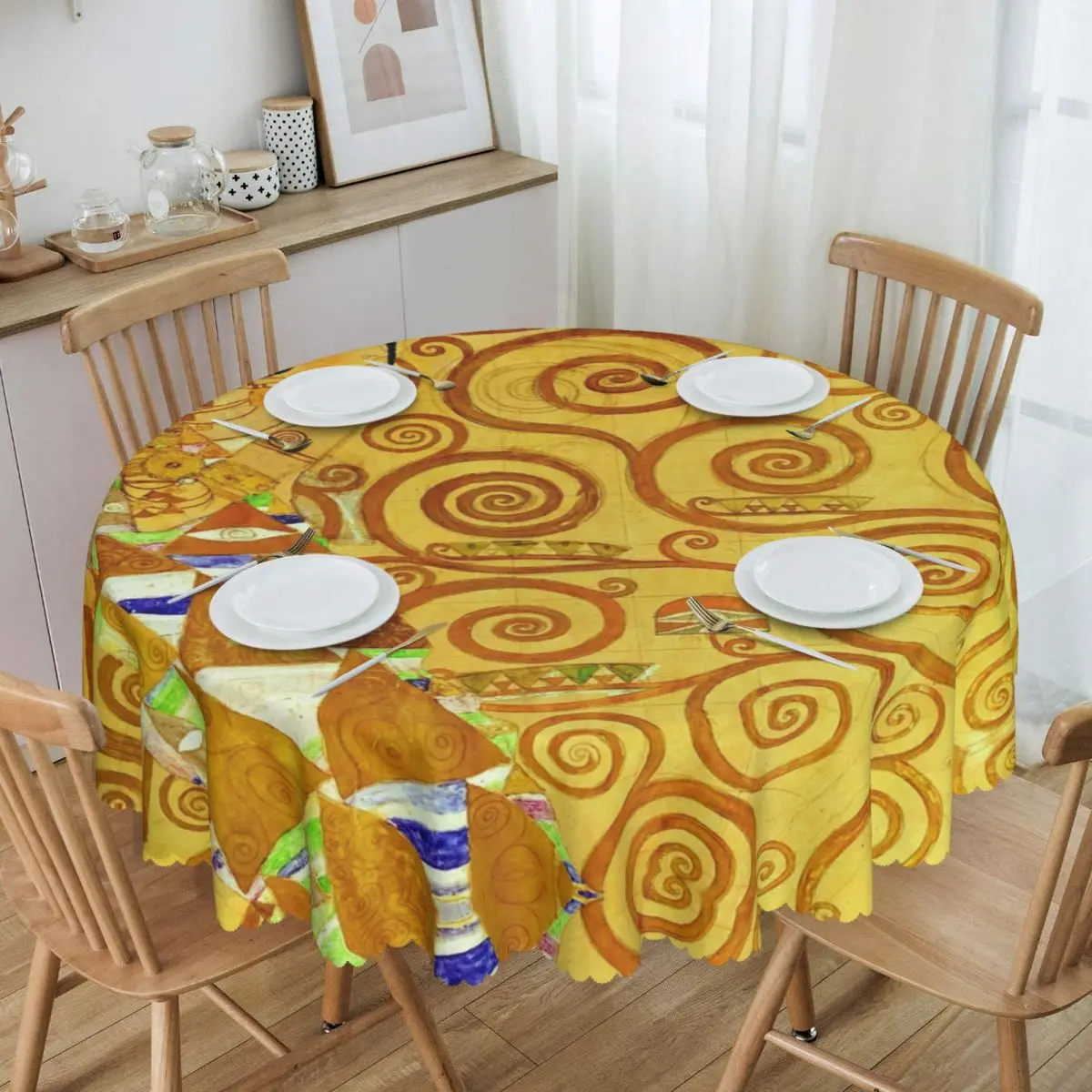 Custom Gustav Klimt Stoclet Frieze Expectation Tablecloth Waterproof Austrian Symbolist Painter Table Cloth Cover for  60 inch