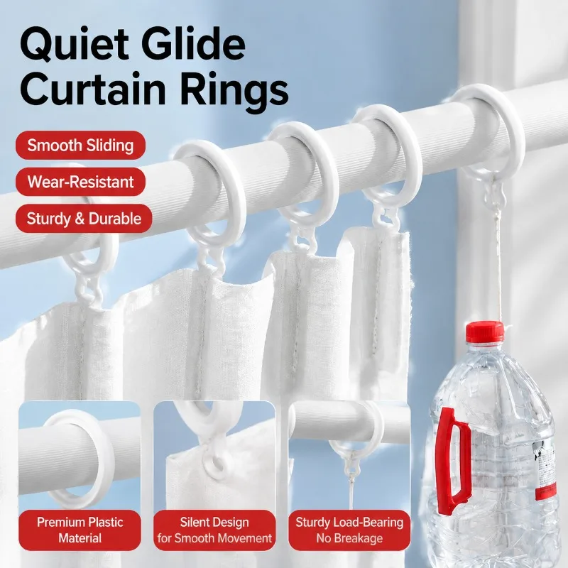 Curtain Rings Hooks, Sliding Loop Hangers for Roman Rod Shower Curtain, Smooth Gliding Curtain Eyelet Rings for Bathroom Window