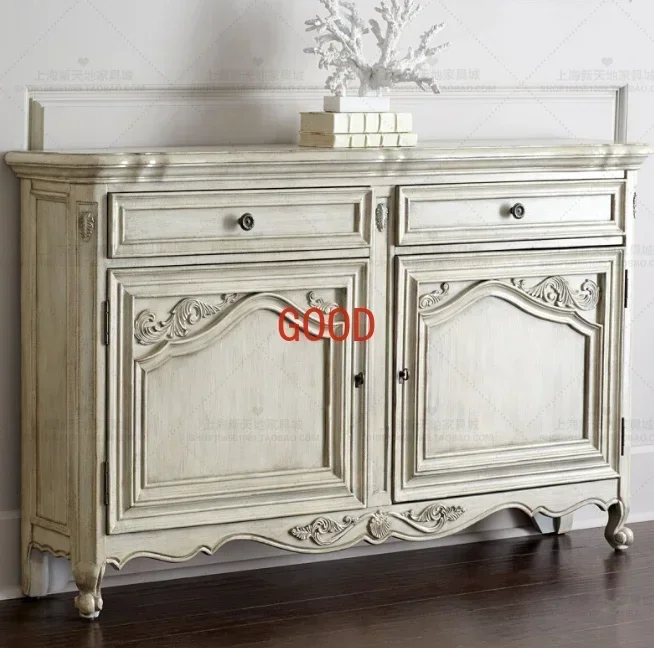 خزانة جانبية لتناول الطعام من الخشب الصلب باللون الأبيض الريفي الأمريكي، وخزانة المدخل، وخزانة الأحذية