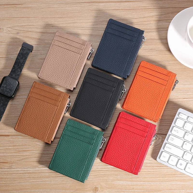Ultra-thin Genuine Leather Card Holder ID Credit Bank Business Bus Card Storage Bag Purse Small Coin Change Wallet For Men Women