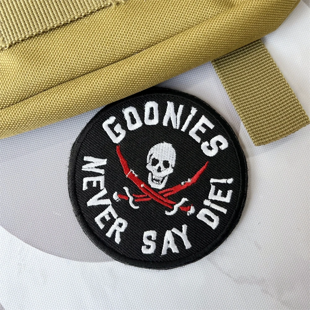 Goonies Never Say Diei Embroidered Patches Tactical Morale Badge Backpack Hook and Loop Sticker