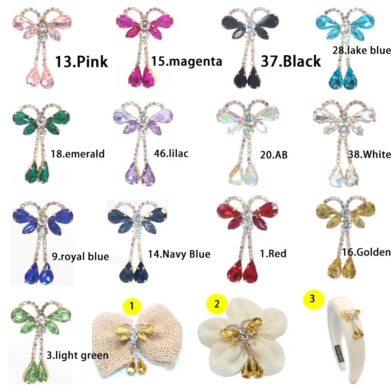 Creative Crystal Bow 5Pcs Embellishment Crystal pendant Accessories Gorgeous Wedding Invitation Holiday gifl box Center Decorati