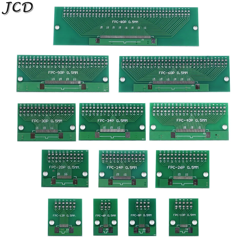 JCD 2Pieces Double Side 0.5mm 1mm 6 8 10 12 20 40 50 60 Pin to 2.54mm FPC FFC Flexible Cable Adapter Board PCB Cable Connector