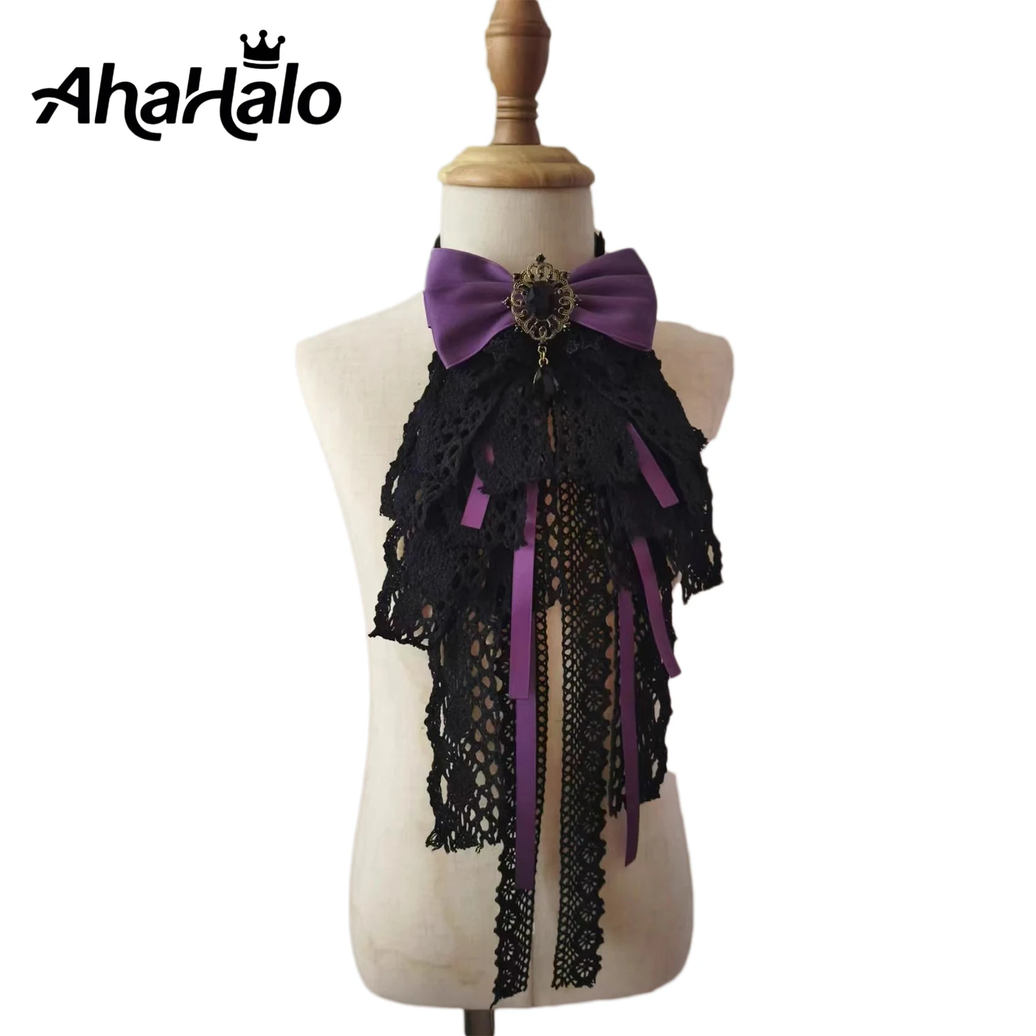 Gótico pescoço ruff colar de renda vitoriano plissado gargantilha com gema para mulheres meninas festa de halloween cosplay traje acessório