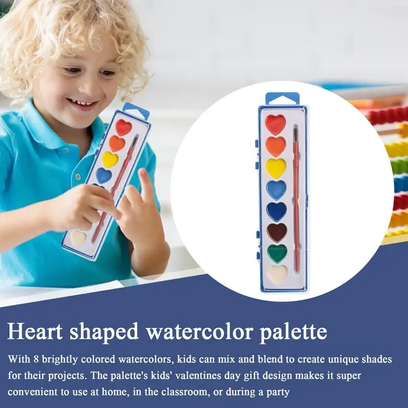 สีน้ําสําหรับเด็ก 8 สีรูปหัวใจสีน้ําชุดพู่กัน PARTY Favors ศิลปะและหัตถกรรมสําหรับ