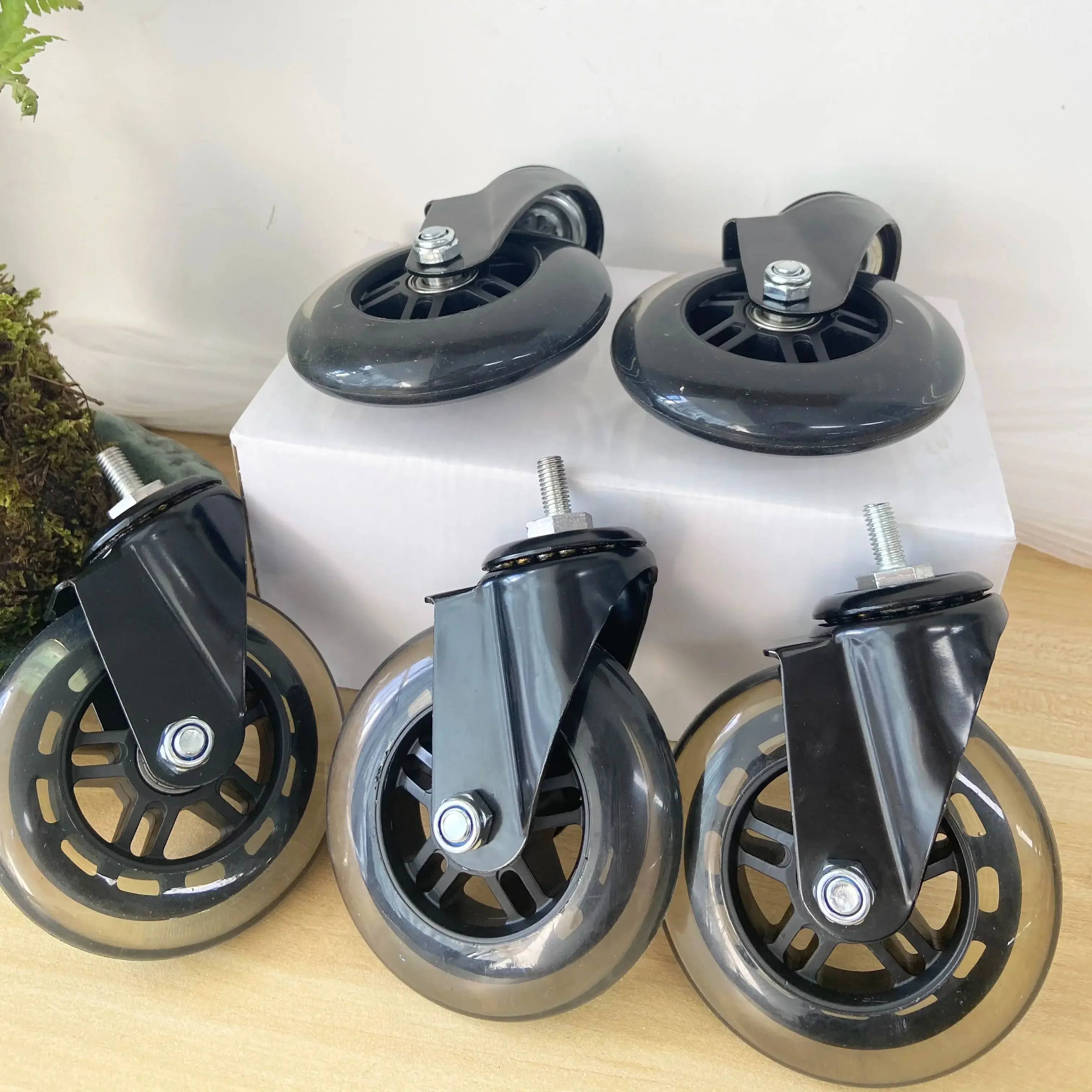 5Pcs 4 inch M8x17mm PU Caster Wheels - Silent & Smooth Gliding Furniture Casters