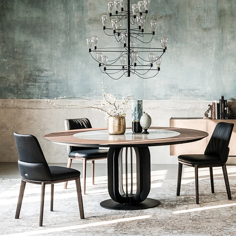 #L Italian Minimalist Color Household Wooden MesaTable Kitchen Loft Dining Table Custom Marble Round Chairs  Q
