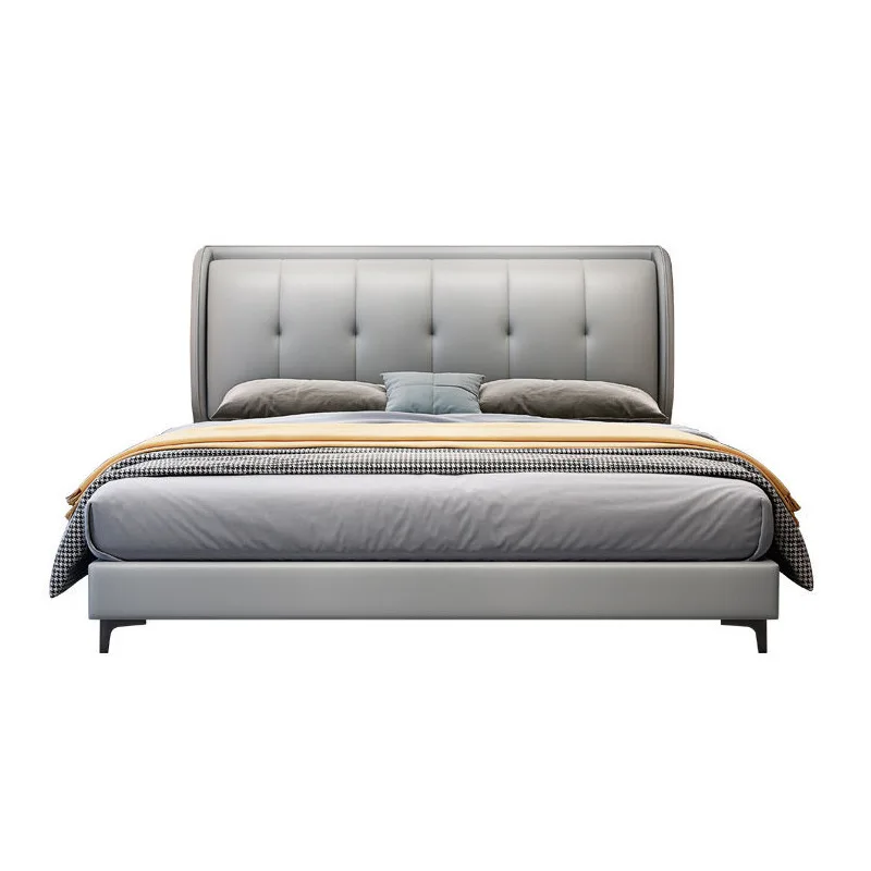 

Light luxury leather bed, modern simple master bedroom high-end atmospheric double bed
