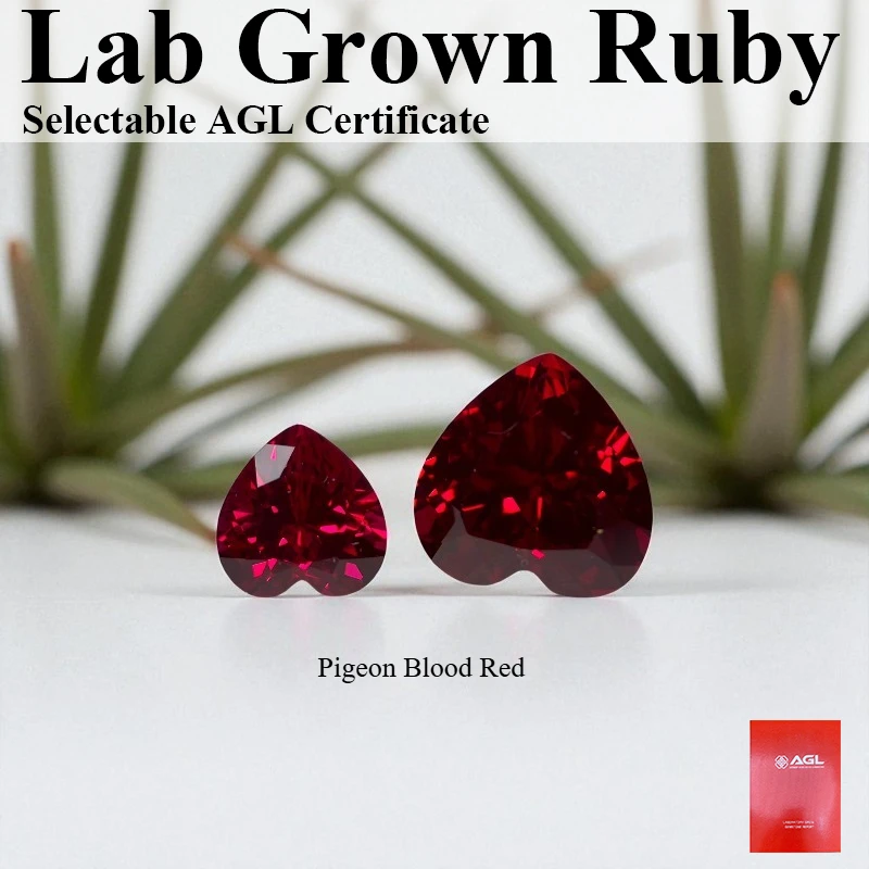 

Pigeon Blood Red Heart Cut Lab Grown Ruby VVS1 Gemstone For Charms DIY Jewelry Making Selectable AGL Certificate