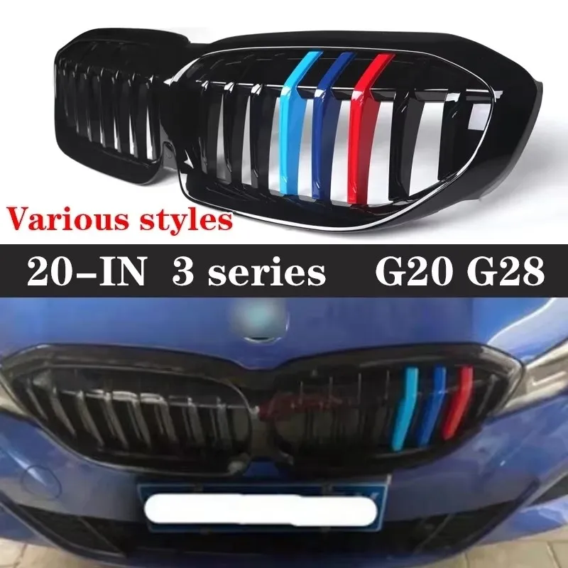 

Для BMW 3 серии G20 G28 2019-2022: глянцевая черная решетка радиатора (ноздри) из ABS-пластика, декоративная решетка переднего бампера