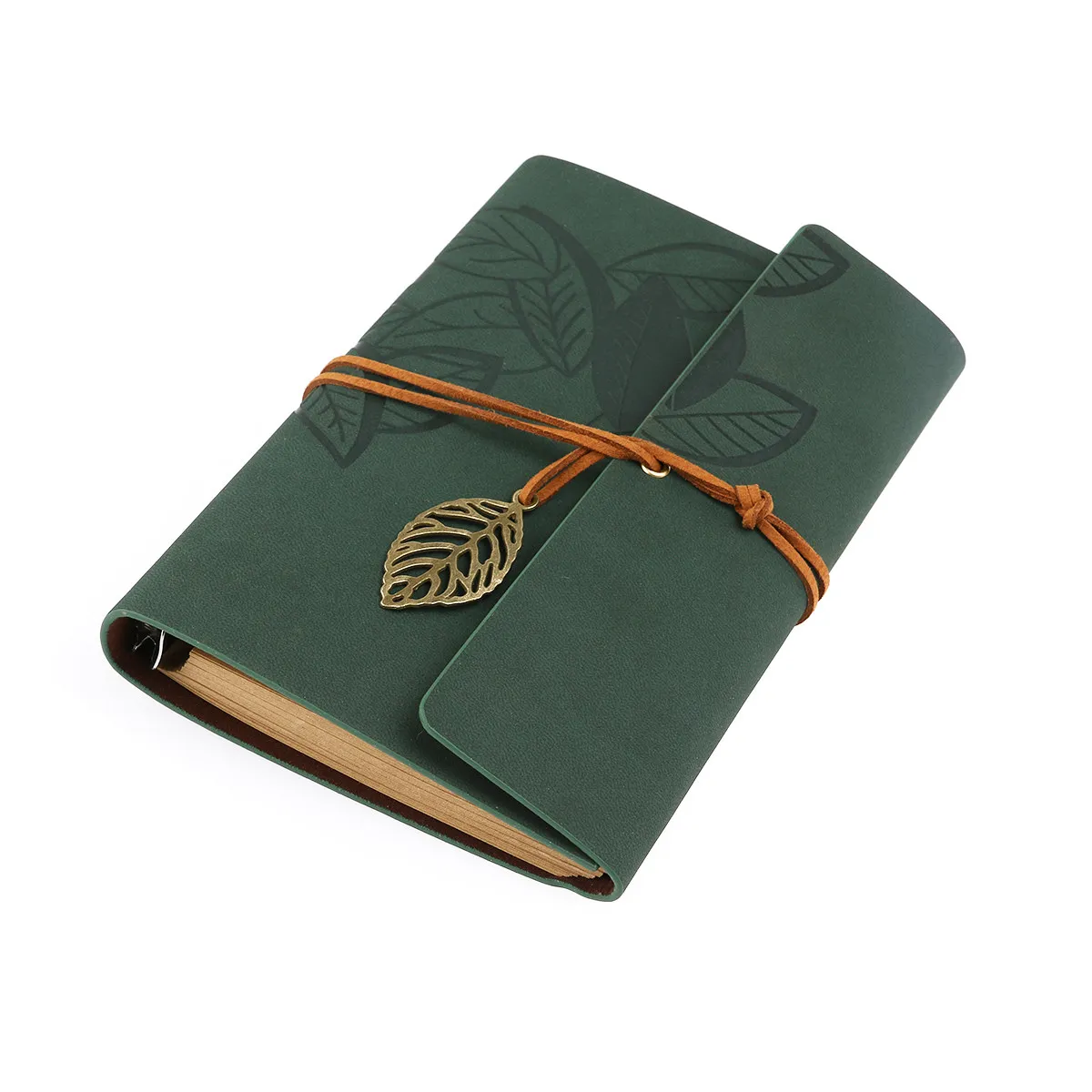 Green Vintage Leaf Pattern PU Notebook 170 Pages Blank Journal 18.5x13.2cm Travel Diary Loose Leaf String Bound Sketch