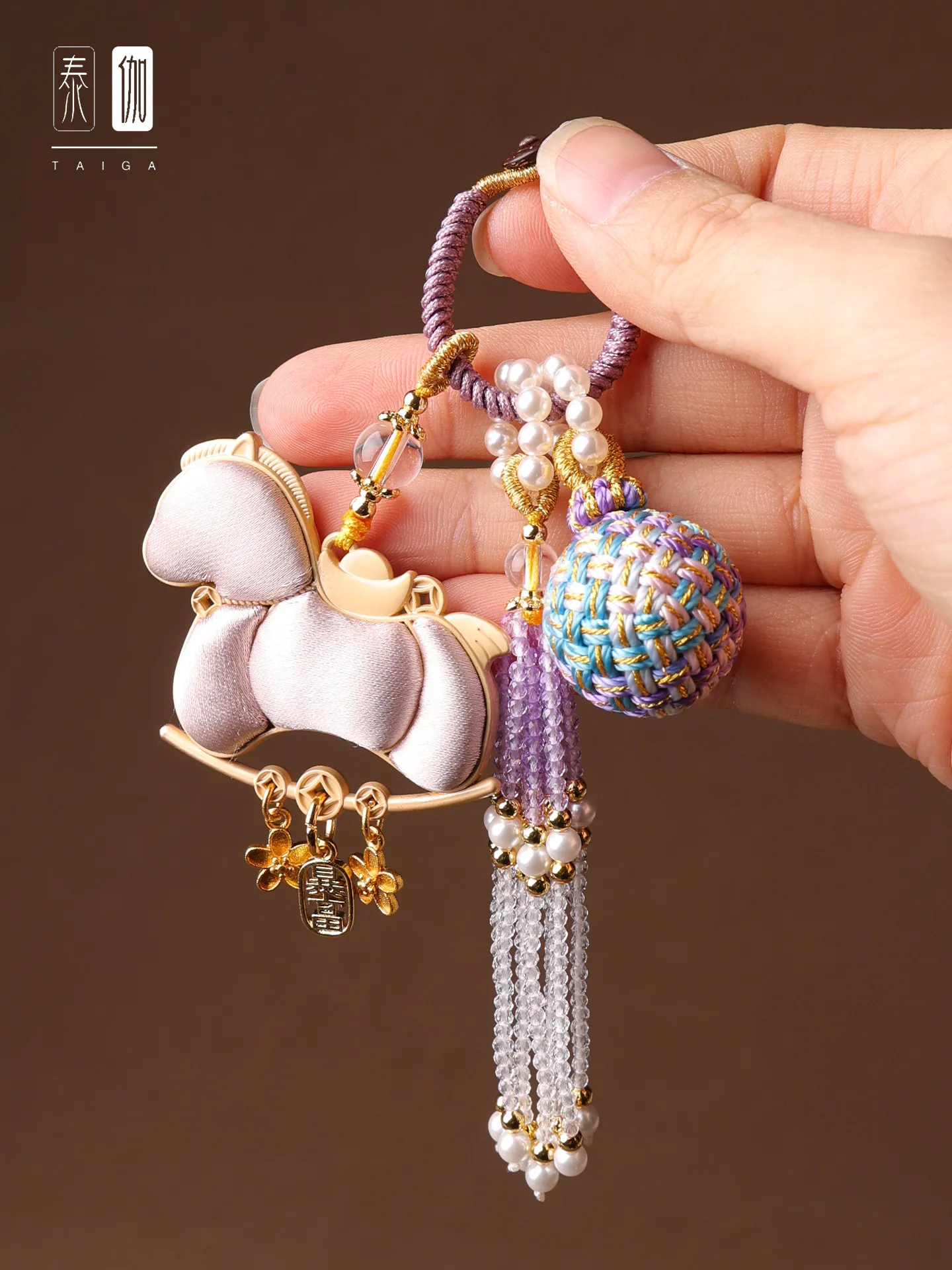 Intangible Cultural Heritage Song Jin Pony Pendant Rich SoonFlower Bag Trailer Hanging Keychain Crystal Tassel Birthday New Year