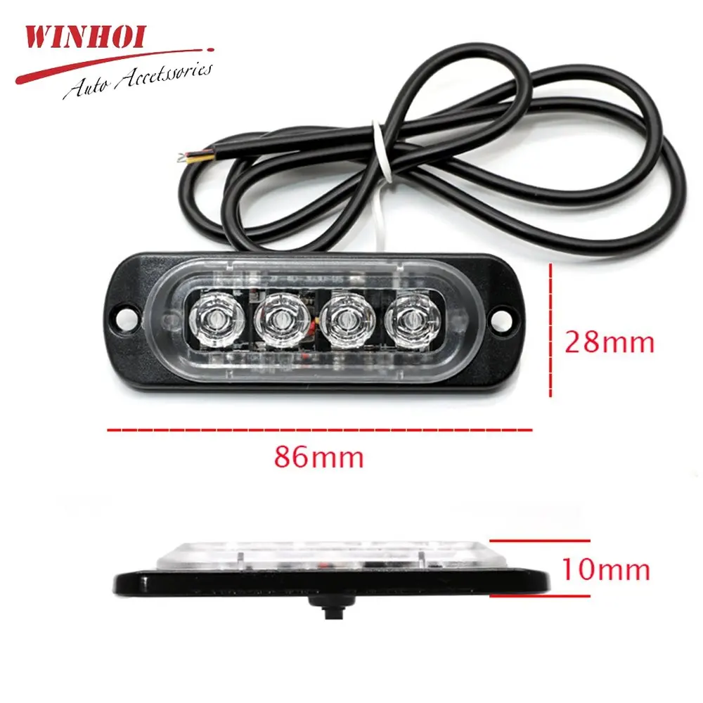 4 LED Car Strobe Light Automotivo Grille Warning Light 12-24V Amber Flashing Lamp Trucks ATV Car Flashing Beacon for Auto ATV