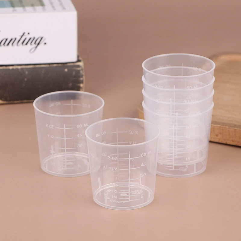 10Pcs 60ML Measuring Cup Transparent Plastic Scale Beaker Cups Lab Graduated Liquid Container Without Handle Kitchen Baking Tool