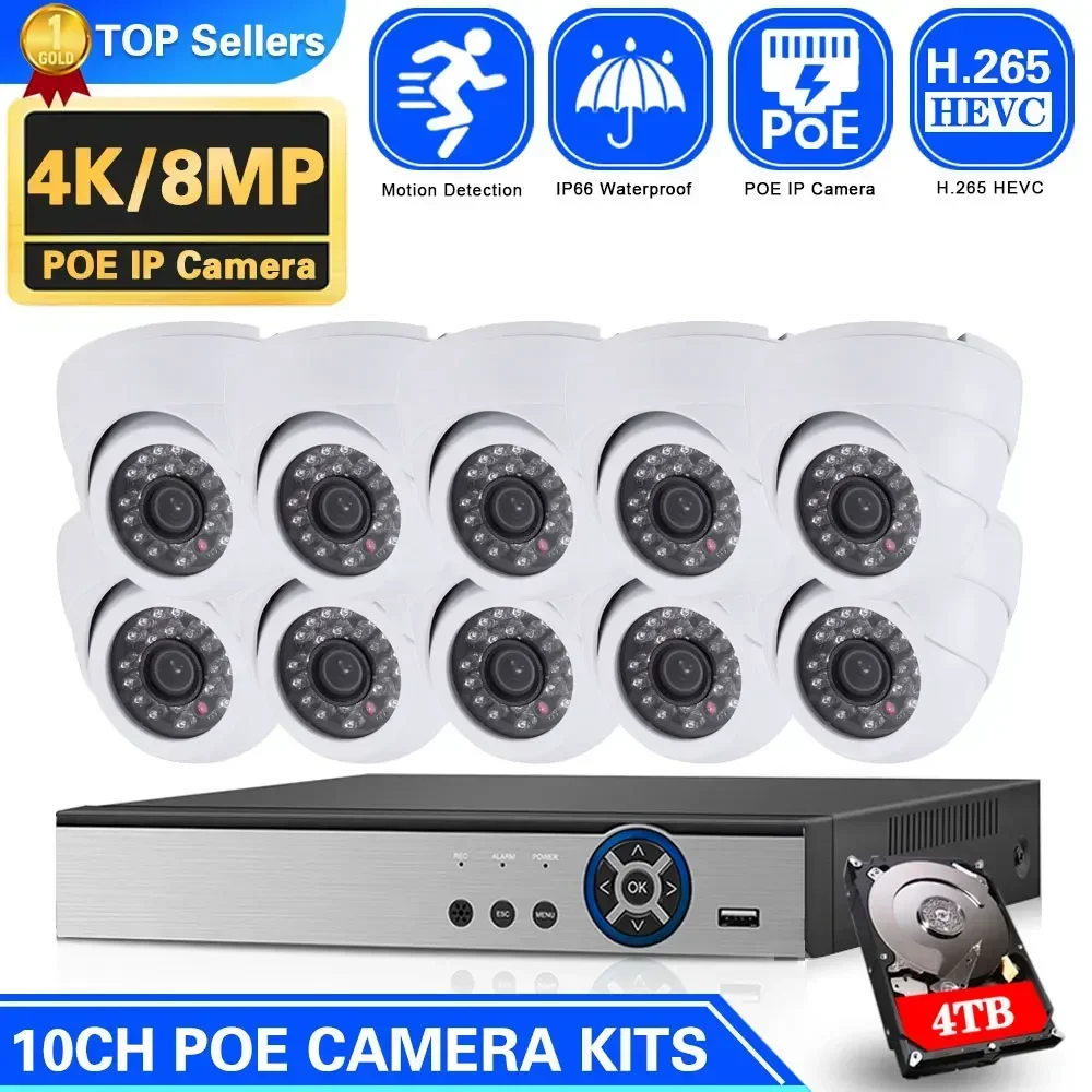 

Motion Detect CCTV Camera Security System Kit 4K 8MP 8CH 10CH POE NVR Kit Outdoor Video Surveillance IP Dome Camera System Set