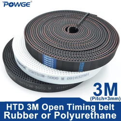 POWGE HTD 3M Open Timing belt Width 6/9/10/15/20/25/30mm Rubber fiberglass Polyurethane steel HTD3M pulley Laser Engraving CNC