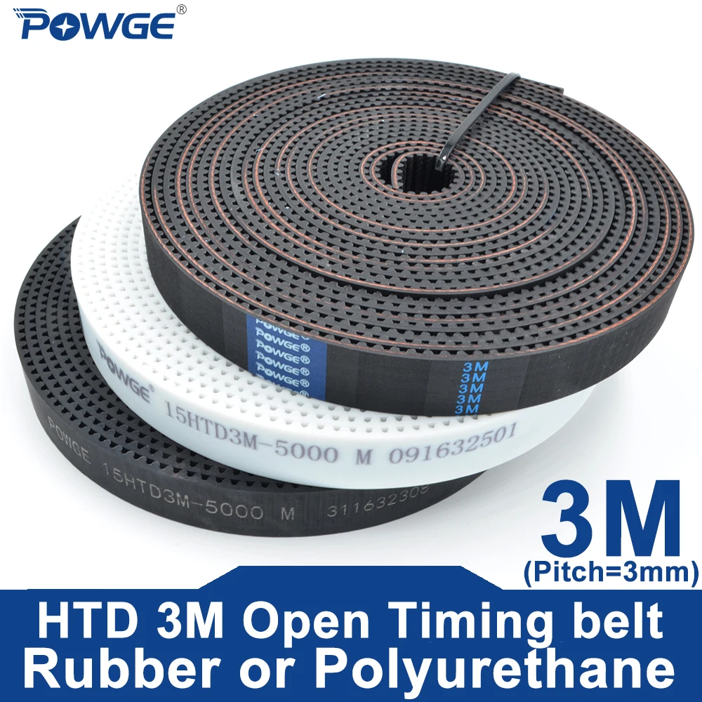 POWGE HTD 3M Open Timing belt Width 6/9/10/15/20/25/30mm Rubber fiberglass Polyurethane steel HTD3M pulley Laser Engraving CNC