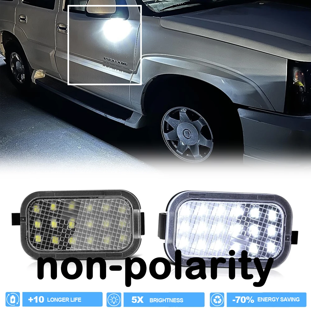 18SMD White LED Under Side Mirror Puddle Light for Cadillac Escalade Hybrid Platinum Avalanche LS Chevrolet Silverado 2500 3500