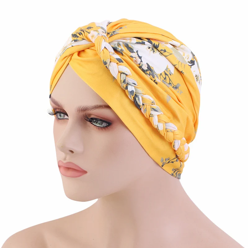 

India Muslim Women Hijab Hat Cancer Chemo Cap Braid Print Turban Headscarf Islamic Head Wrap Lady Beanie Bonnet Hair Loss Cover