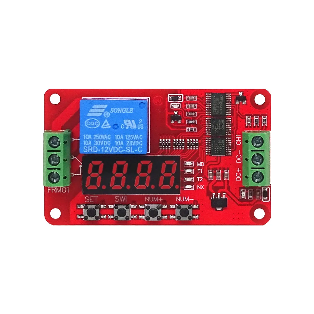 FRM01 LED Digital Time Delay Relay DC 12V 1CH Multifunction Timer Relay Module Loop Delay Timer Switch Self-Locking Timing Board