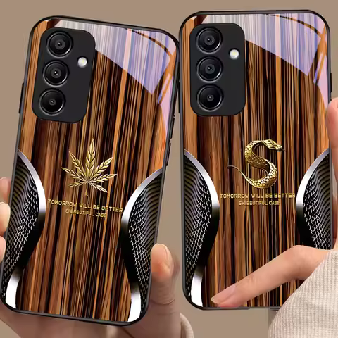 Wood Grain Snake For Samsung Galaxy A15 5G 54 4G 51 50 24 35 90 71 12 51 53 52S 80 22 34 Black Tempered Glass Phone Case