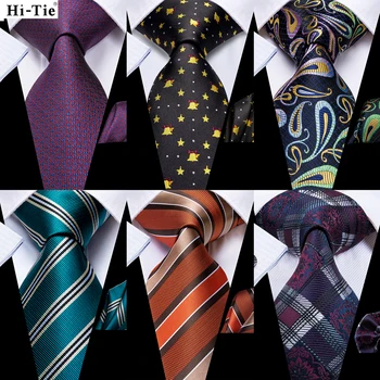 Hi-kravat lacivert Paisley Mens moda kravat mendil kol düğmeleri için smokin aksesuar klasik ipek lüks hediye kravat erkekler için