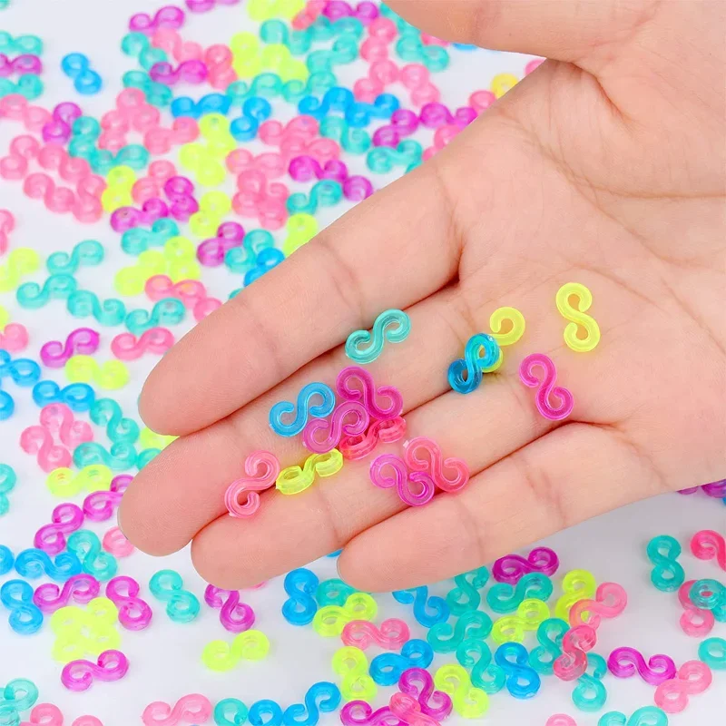 500/100pcs Acrylic S Clips Loom Rubber Band Clips Plastic Jewelry Connectors for Necklace Bracelet Making Colorful Clasp Refill