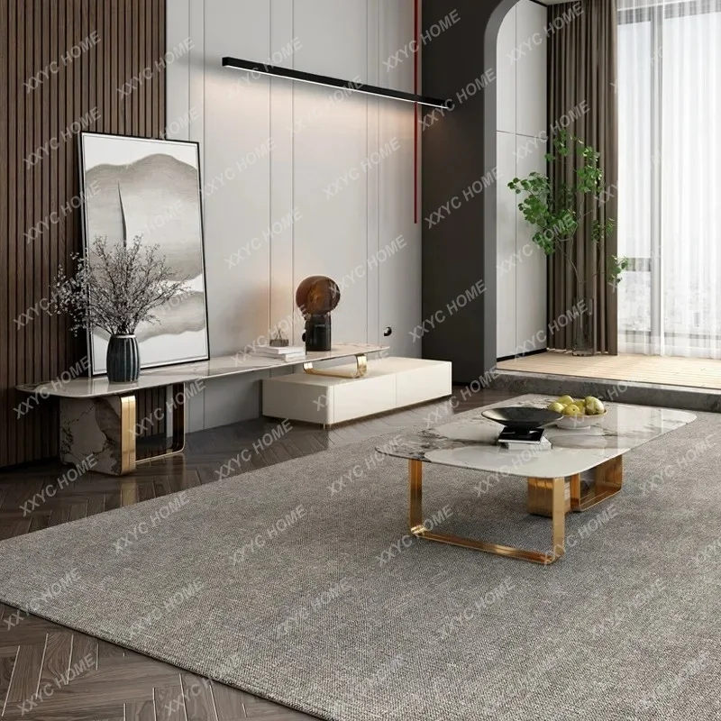 XX LVilla telescopic rock slab TV cabinet coffee table combination paint process TV floor cabinet