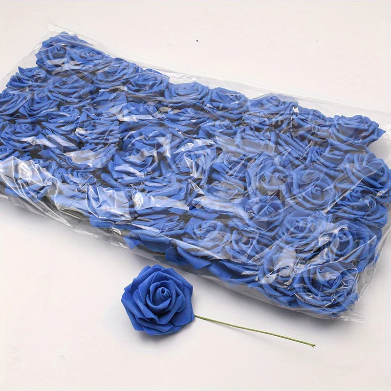 50 teile/paket Weiß PE Rose Künstliche Blume Kopf Mit Stiel DIY Bouquet Hochzeit Party Dekoration Sammelalbum Liefert – Detail 14