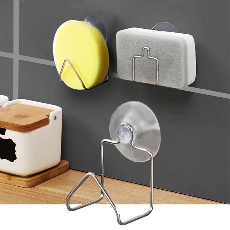 1pcPortable Suction Cup Stainless Steel Drain Rack Cleaning Cloth Shelf Dish Drainer Sponge Holder Sink Rack Kitchen Accessories