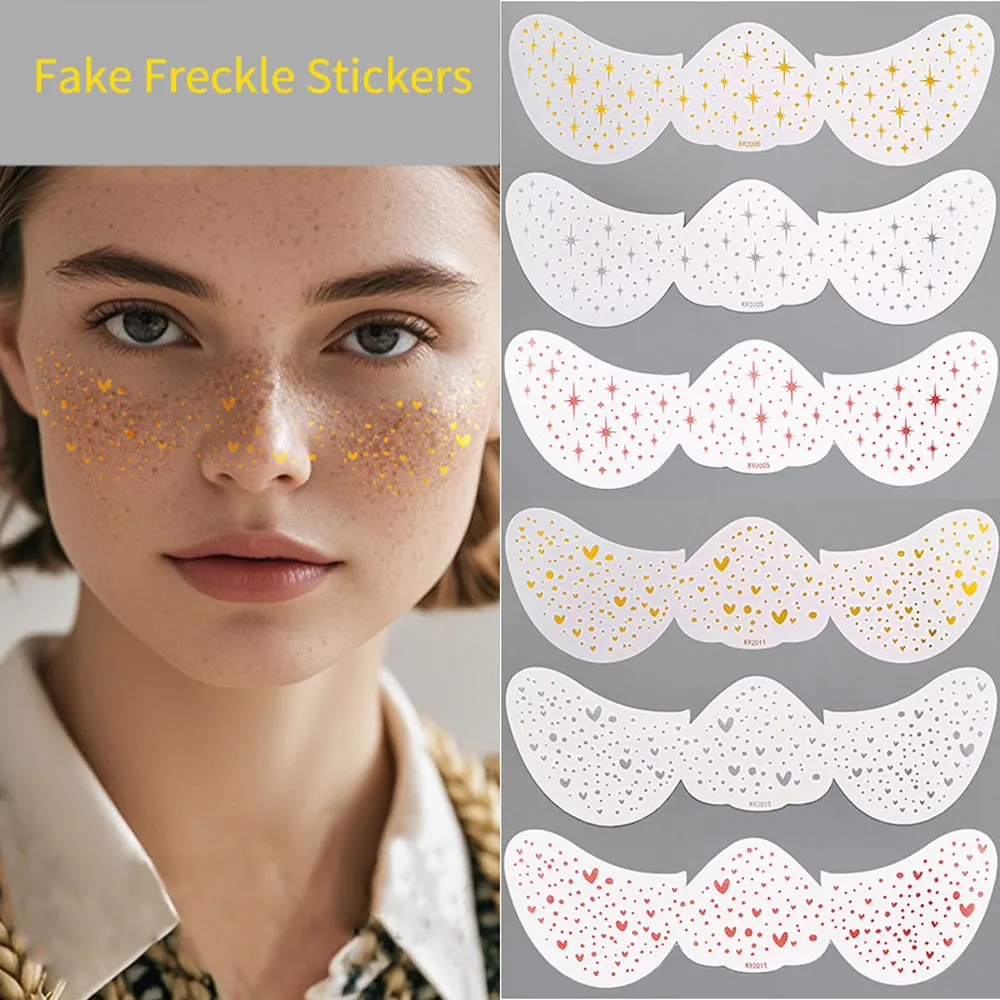 1pc Metallic Freckles Makeup Patches Waterproof Temporary Tattoo Stickers for Christmas Face Makeup Stars Snowflake Fake Freckle