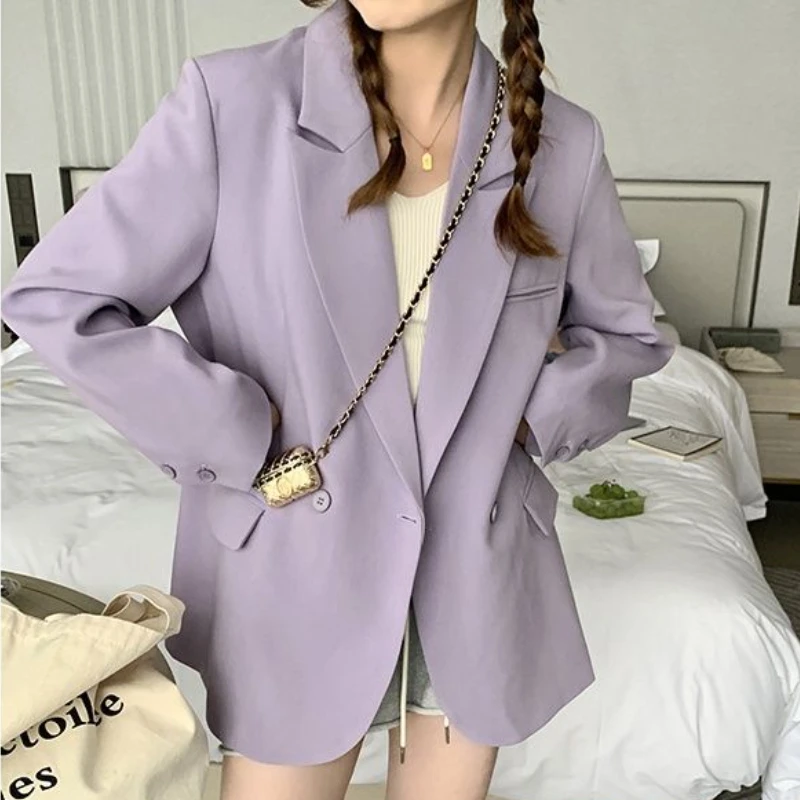 Blazer donna primavera semplice bottone singolo tutto-fiammifero ufficio signore temperamento dentellato solido sciolto Casual popolare stile coreano