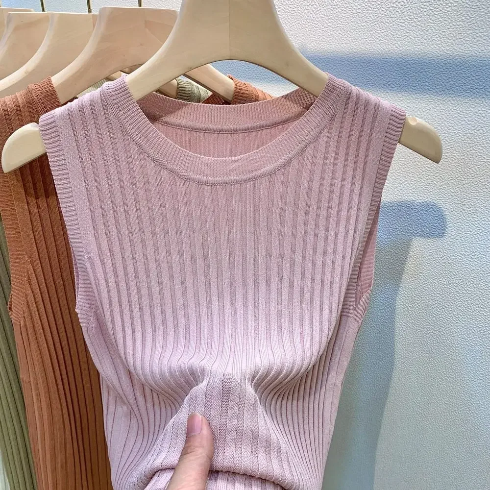 ZJAISS verano 2025 nueva moda chalecos tejidos cuello redondo sin mangas Casual Tops finos 2025 blusa sin mangas camisa de mujer ﻿