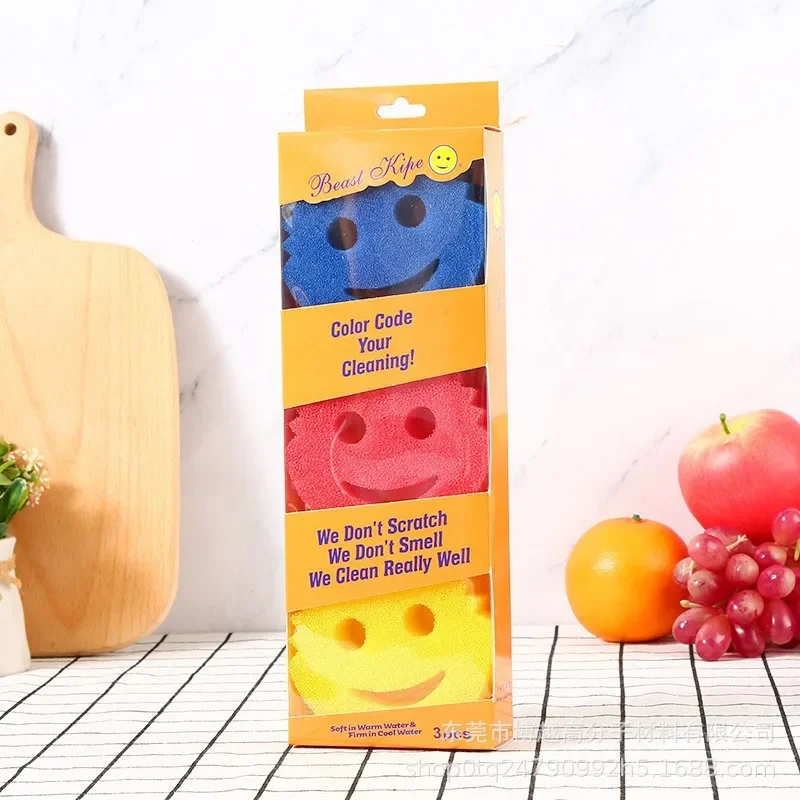 إسفنجة غسيل الأطباق قابلة لإعادة الاستخدام، إسفنجة استشعار درجة الحرارة، فرشاة تنظيف السيارة، إسفنجة وجه مبتسم، أداة تنظيف النوافذ الزجاجية النظيفة