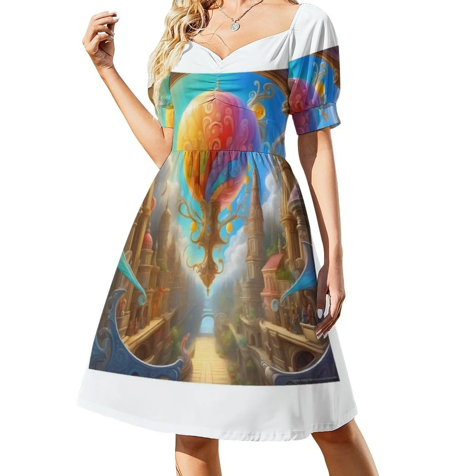 لوحة الأمل فستان سموك الأزهار للنساء الربيع الصيف فستان كاجوال للحزب الأمل التفاوتي السعادة الملونة بهيجة #2