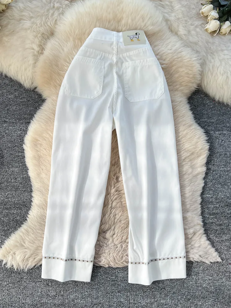 ارتفاع الخصر مستقيم الساق الجينز النسائية Faion عادية الكورية Sle التخسيس تسع نقاط تصميم الإحساس الجينز الخريف وصول جديد #4