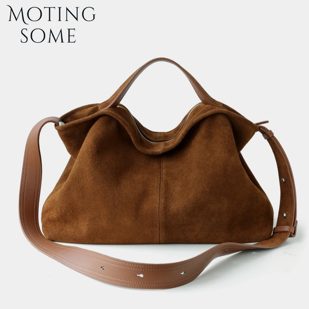 

Motingsome Сумка из натуральной замши Женская вместительная сумка на плечо и кошелек Ленивый стиль Мягкие матовые сумки из воловьей кожи Новинка